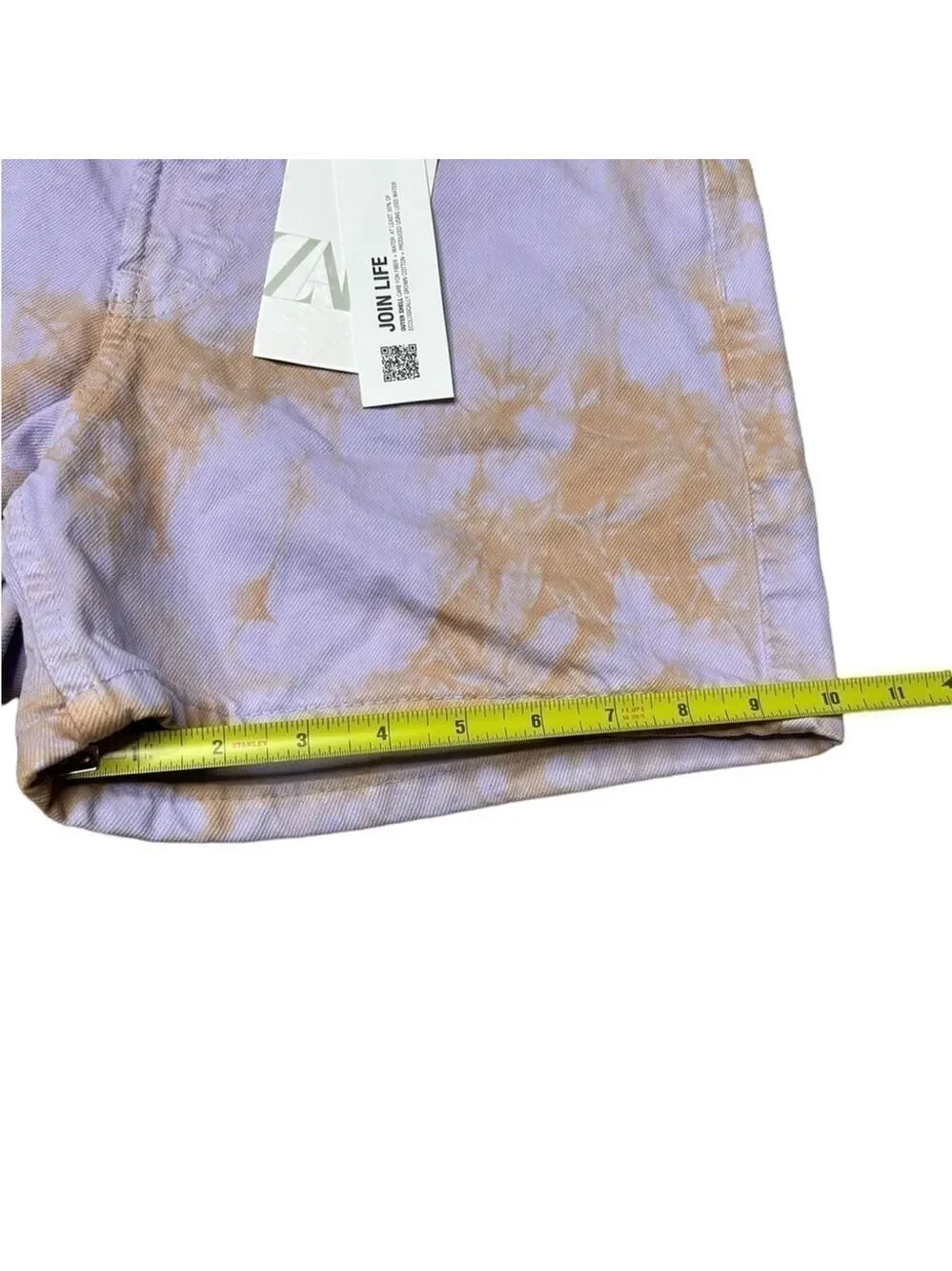 Zara Retro Tie Dye Purple Orange Denim High Rise Baggy Jean Shorts Size US 4